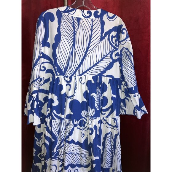 L La Double J Jennifer Jane Marea Blu Blue White Print Dress - Picture 4 of 6